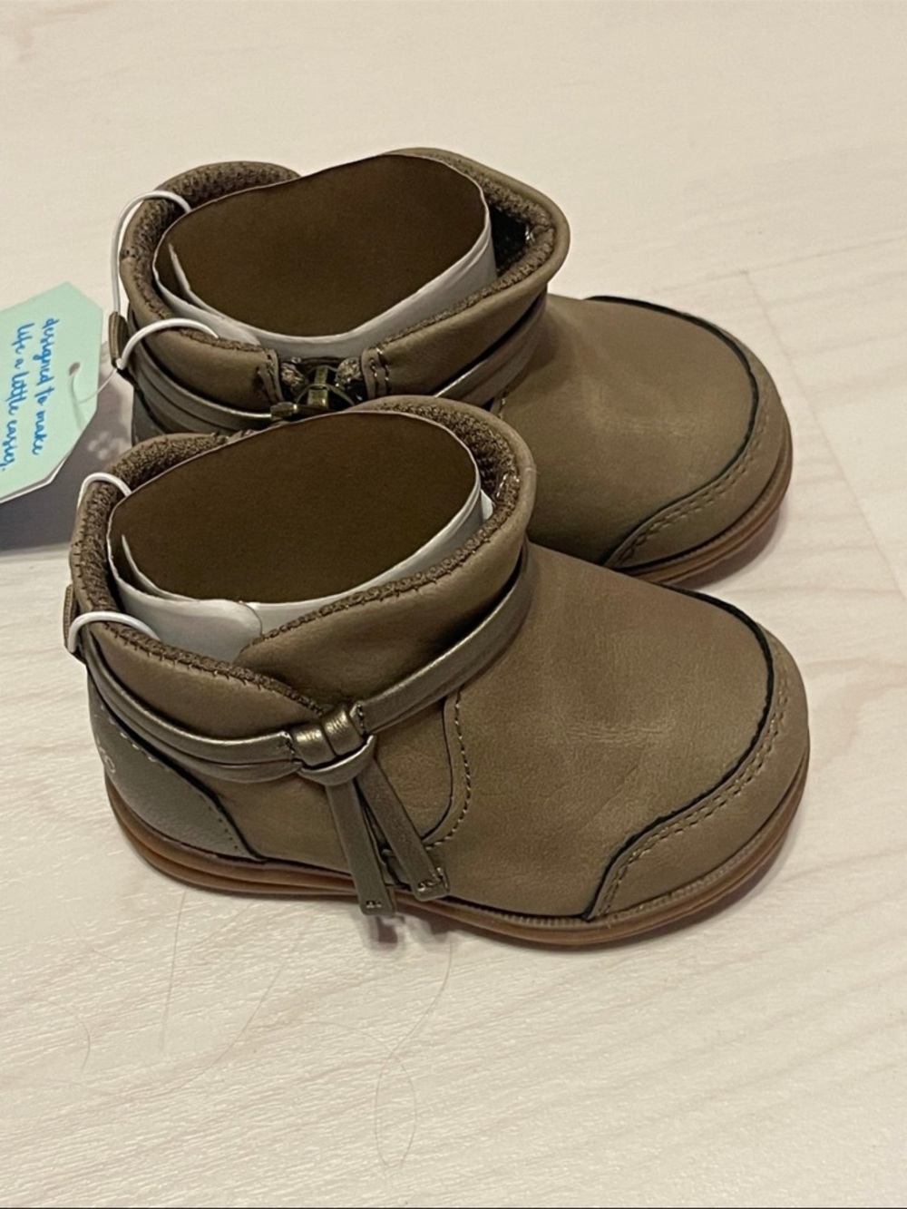 Stride Rite Taupe Toddler Ankle Boots with Decorative Strap
